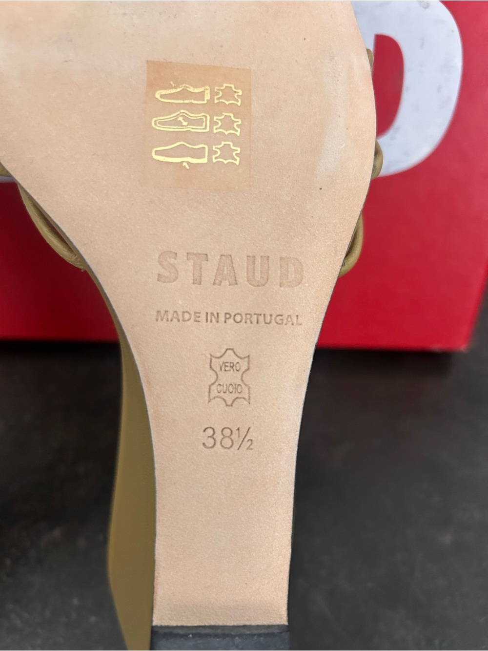 STAUD Yellow Knotted Strappy Slide Heels with Burgundy Insole - Picture 6 of 10